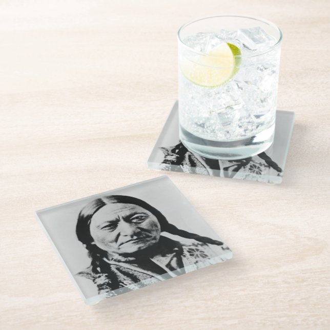 Native American: Lakota Sitting Bull Fort Buford Glass Coaster (Angled)