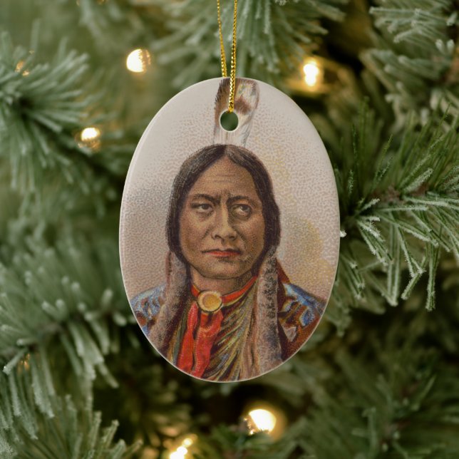 Native American: Lakota Sitting Bull, Smoking Ad Ceramic Ornament (Tree)