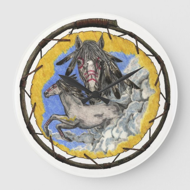 Native American Lakota Time Mustang Wall Clock (Front)