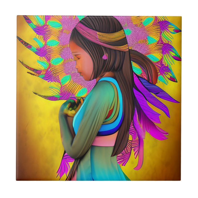 Native American Little Girl AI Art Tile (Front)