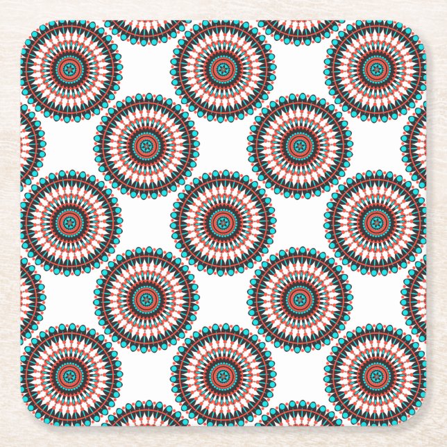 Native American Mandala Square Paper Coaster (Front)