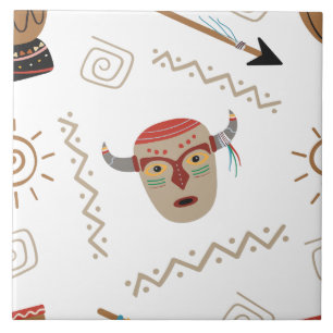 Native American Mask Ceramic Tile — Cultural Art