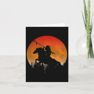 Native American On Horseback Silhouette Of Trees A Card