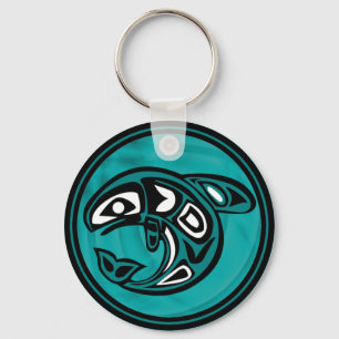 Native American Orca Whale, turquoise Keychain