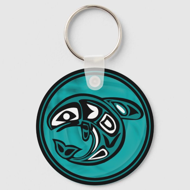 Native American Orca Whale, turquoise Keychain (Front)