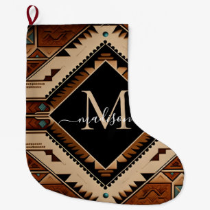 Native American Pattern Indian Culture Boho Style Large Christmas Stocking