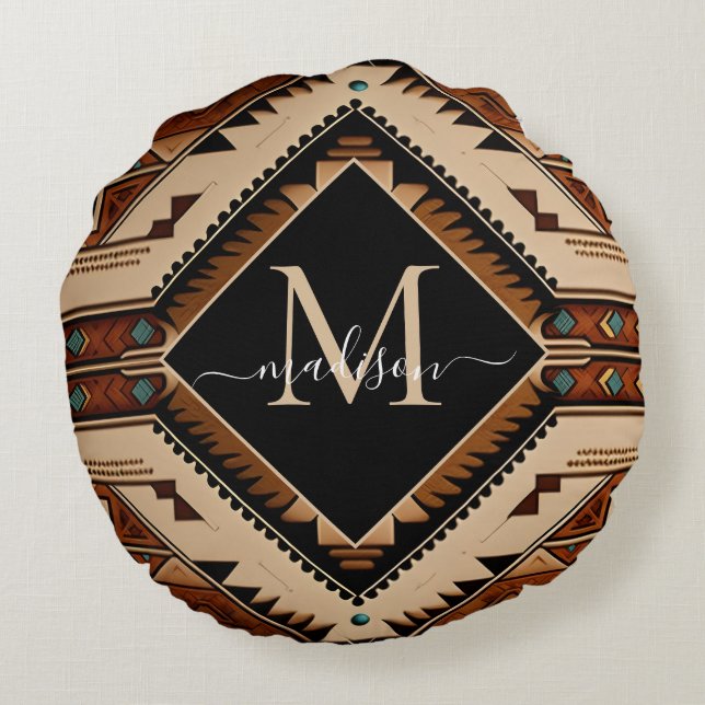 Native American Pattern Indian Culture Boho Style Round Pillow (Back)