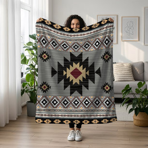 Native American Pattern Indian Tribal Geometry Fleece Blanket