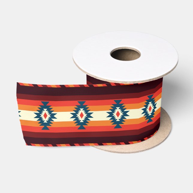 Native American Pattern Motif Stripes Geometry Satin Ribbon (Spool)