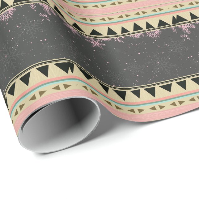 Native American Pattern | Pink Snowflakes Wrapping Paper (Roll Corner)