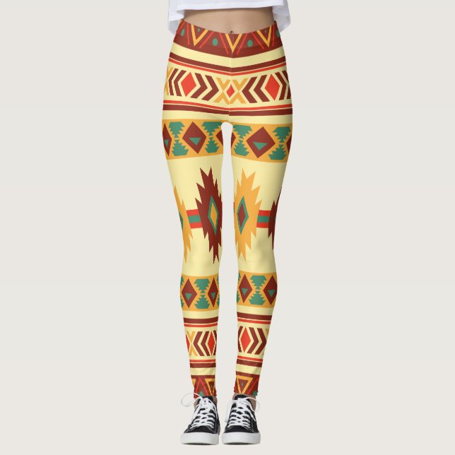 Native American Pattern: Sunny Earth tones Leggings (Front)