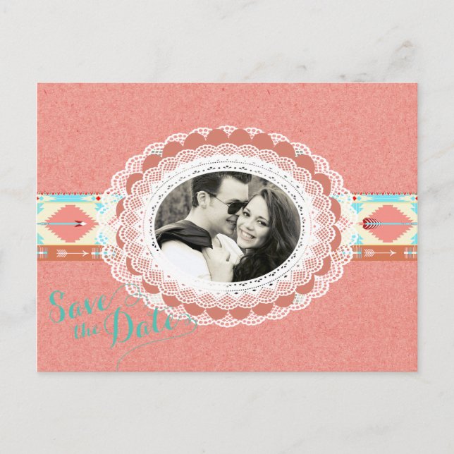 Native American Photo Save the Date Announcement Postcard (Front)