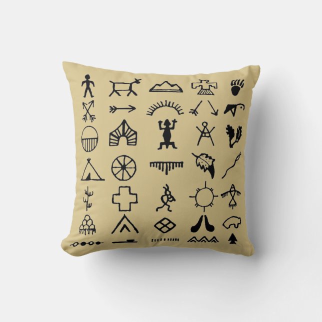 Native American Picture Symbols Throw Pillow (Front)