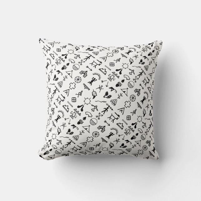 Native American Picture Symbols Throw Pillow (Front)