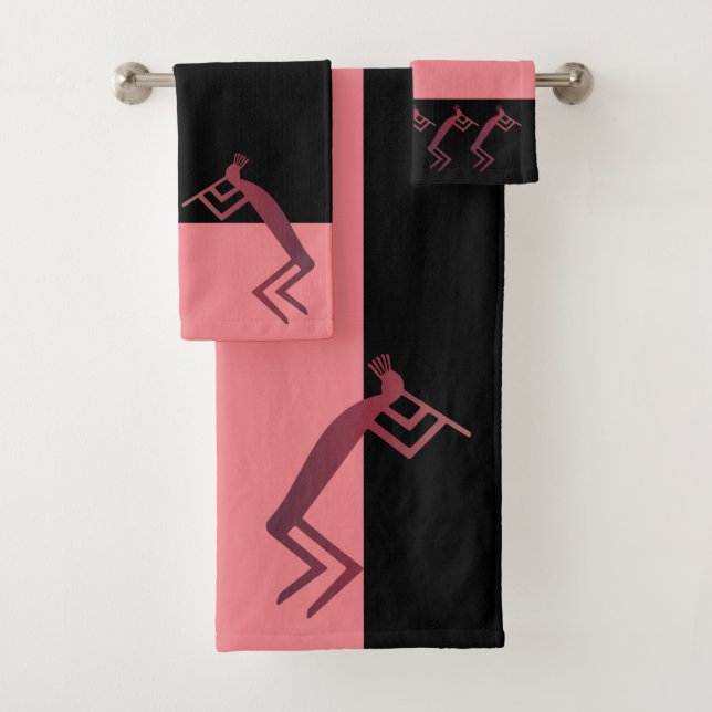 Native American Pink Kokopelli Bath Towel Set (Insitu)