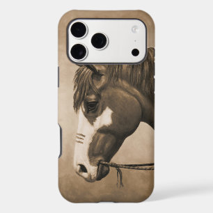 Native American Pinto War Horse in Sepia