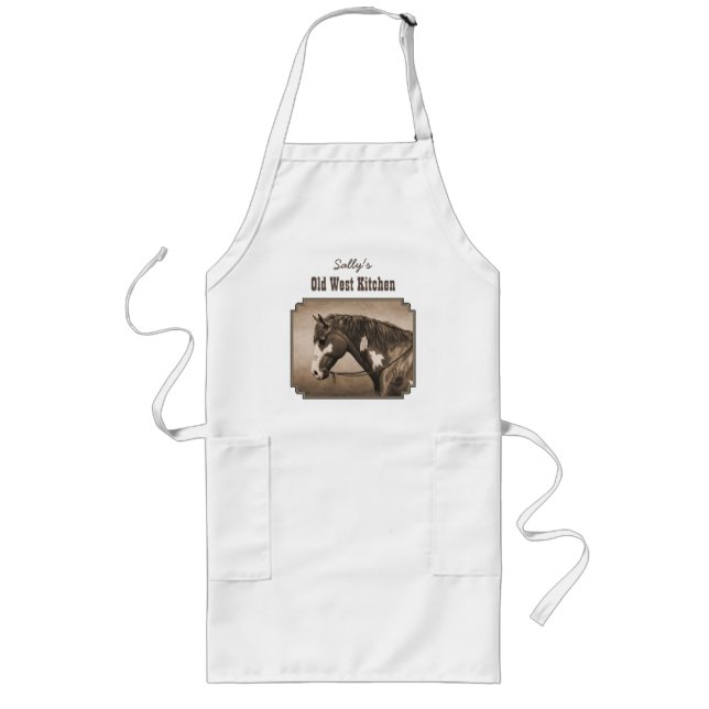 Native American Pinto War Horse in Sepia Long Apron (Front)