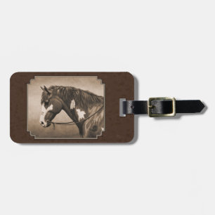 Native American Pinto War Horse in Sepia Luggage Tag
