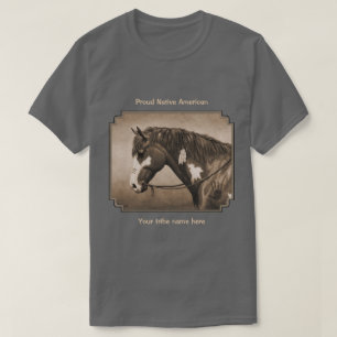 Native American Pinto War Horse in Sepia T-Shirt