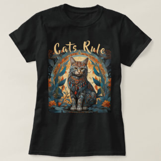 Native American Pop Art Style Cats Rule Edit Text T-Shirt