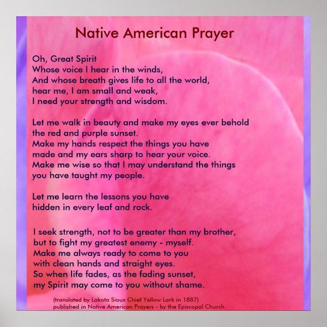 Native American Prayer Poster (Front)