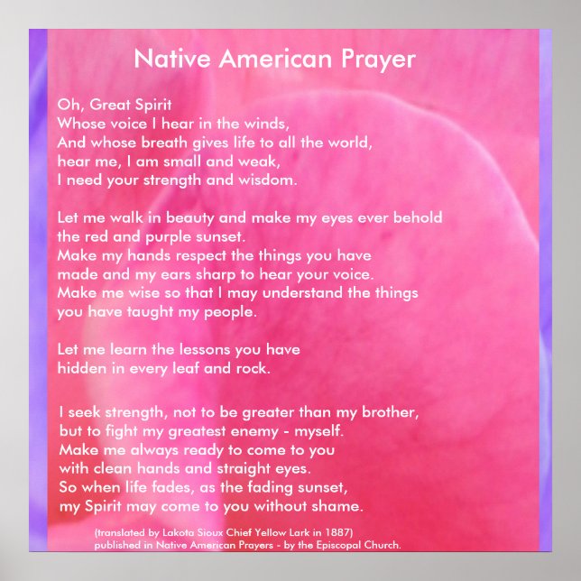 Native American Prayer Poster (Front)