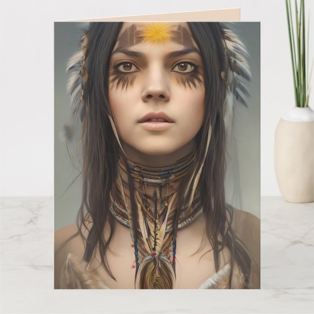NATIVE AMERICAN PRETTY WOMAN GIRL ART BIRTHDAY  CARD (Front)