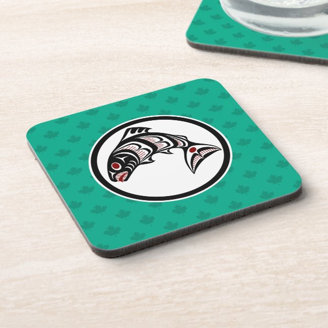 Native American Red Art Graphic Vector Salmon Coaster (Left Side)