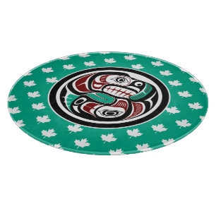 Native American Red Black Art Otter Salmon Cutting Board