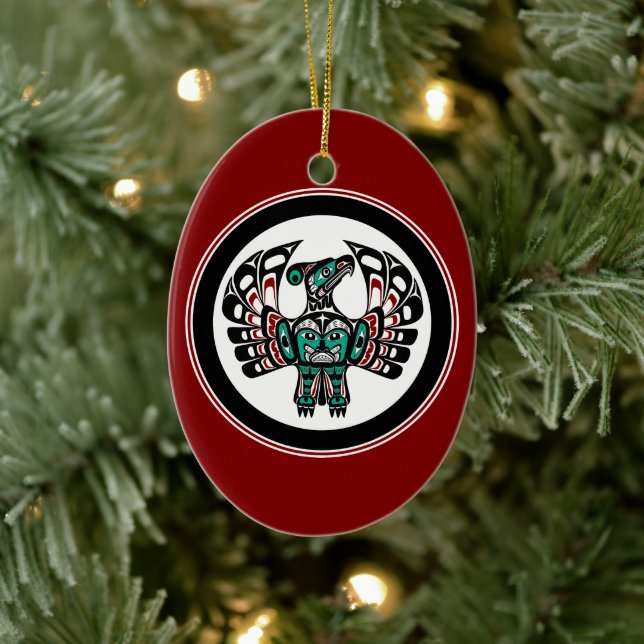 Native American Red Black Art Thunderbird Ceramic Ornament (Tree)