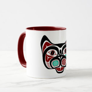 Native American Red Black Green Haida Art Kitty Mug