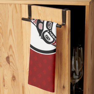 Native American Red Black Haida Art Killer Whale Kitchen Towel