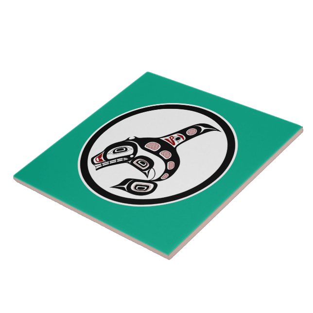 Native American Red Black Haida Art Killer Whale Tile (Side)