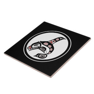 Native American Red Black Haida Art Killer Whale Tile