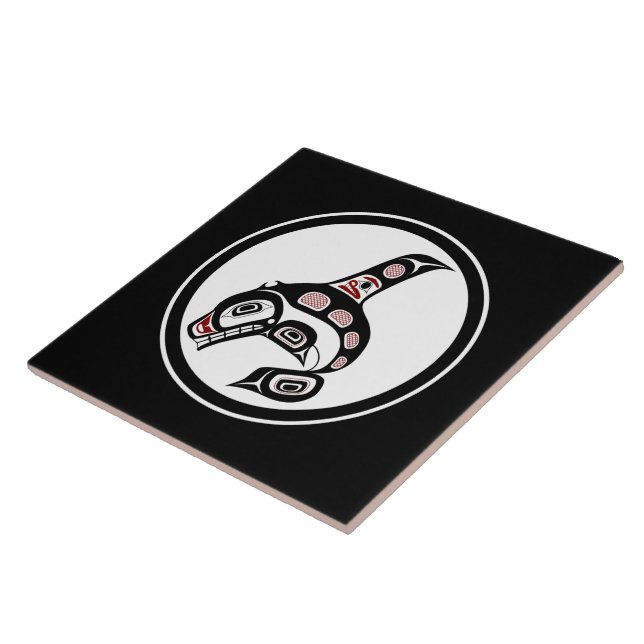 Native American Red Black Haida Art Killer Whale Tile (Side)