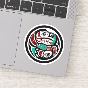 Native American Red Black Haida Art Otter Salmon