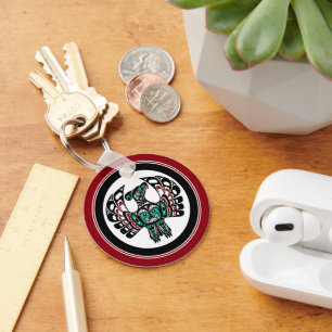 Native American Red Black Haida Art Thunderbird Keychain