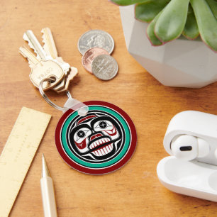 Native American Red Black Haida Art Weeping skull Keychain