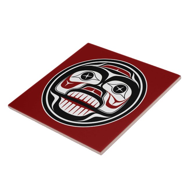 Native American Red Black Haida Art Weeping Skull Tile (Side)
