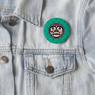 Native American Red Black Haida Weeping Skull 2 Inch Round Button