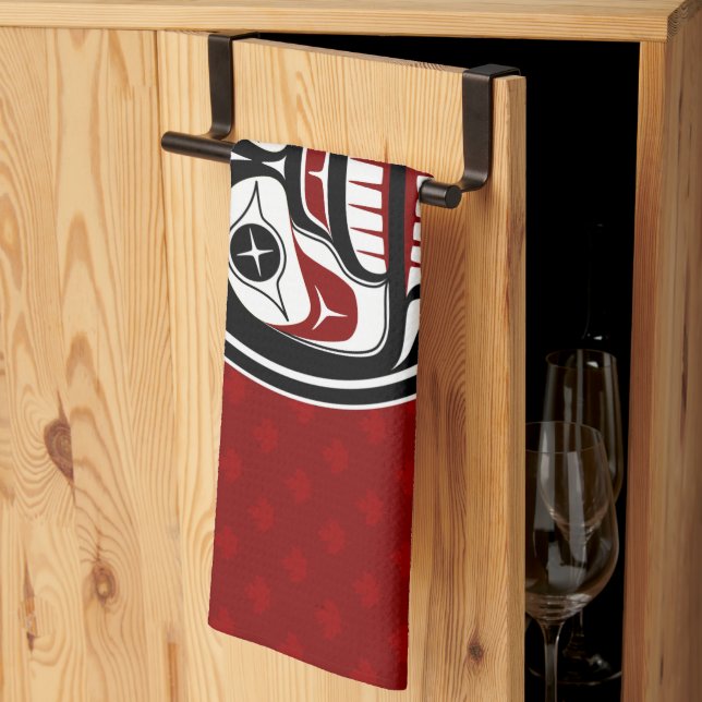 Native American Red Black Haida Weeping Skull Kitchen Towel (Thirds Fold)