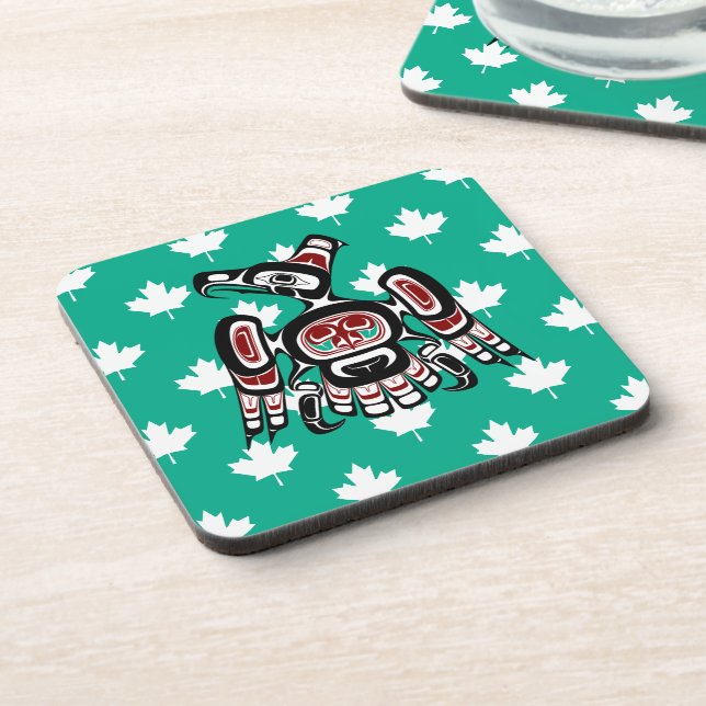 Native American Red Black Kaigani Thunderbird Beve Coaster (Left Side)