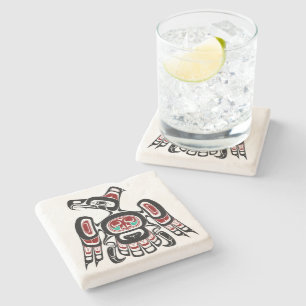 Native American Red Black Kaigani Thunderbird Stone Coaster