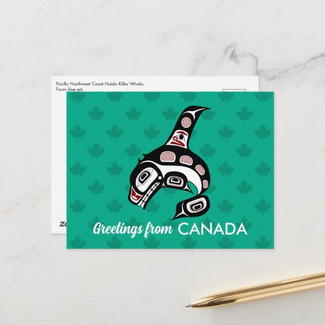 Native American Red Black Vector Art Killer Whale Postcard (Front/Back In Situ)