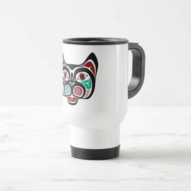 Native American Red Black Vector Art Kitty Travel Mug (Front Right)