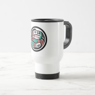 Native American Red Black Vector Art Otter Salmon Travel Mug