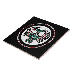 Native American Red Black Vector Art Thunderbird Tile
