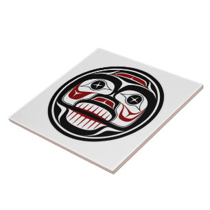 Native American Red Black Vector Art Weeping Skull Tile