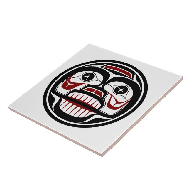 Native American Red Black Vector Art Weeping Skull Tile (Side)