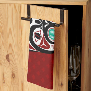 Native American Red Black Vector Graphics Kitty Kitchen Towel